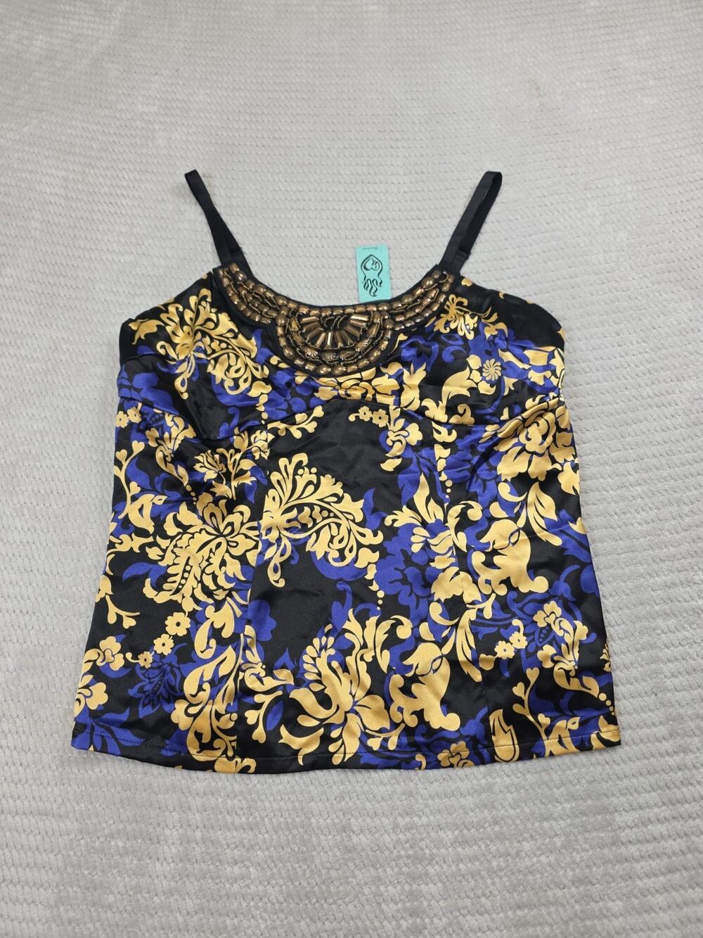 Torrid Shirt Womens 2 Beaded Embellished Tank Top Ornate Gold Satin New Vintage